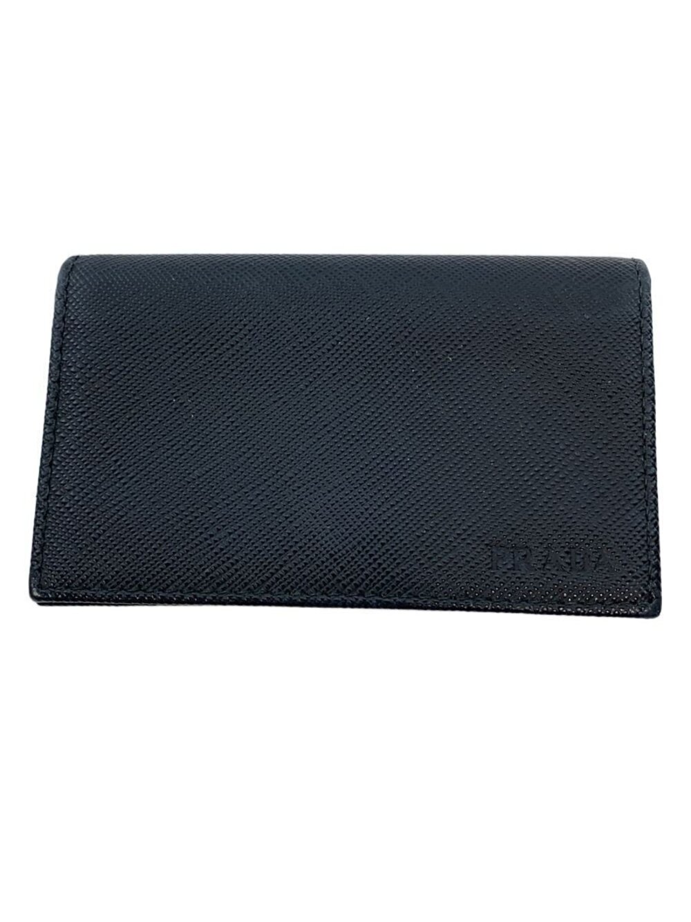 Prada Card Case Wallet Leather Black Business Saffiano